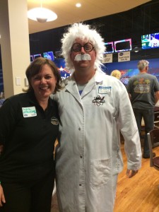 Lakeville Area Chamber Foundation Bowling Event - Andrea from APPRO & CERRON meets "Einstein" (Steve with Lakeville Area Public Schools)